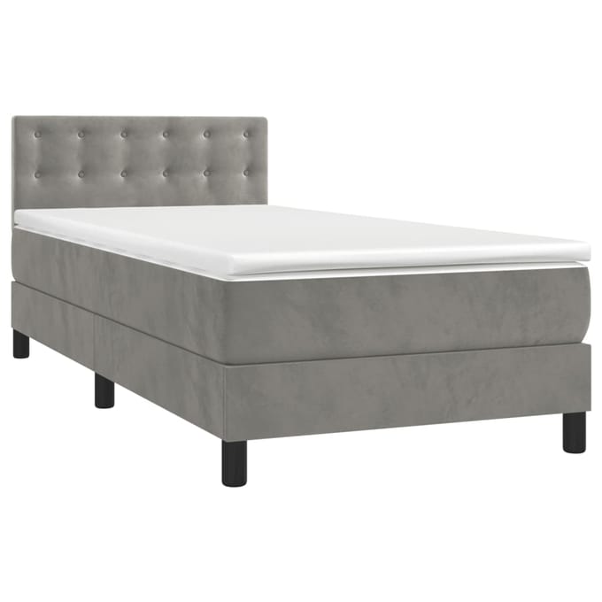 vidaXL - Boxspring - met - matras - en - LED - fluweel - lichtgrijs - 90x190 - cm