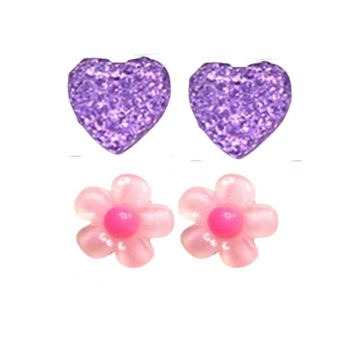 2 paar Oorclips Pia paars en roze bloem