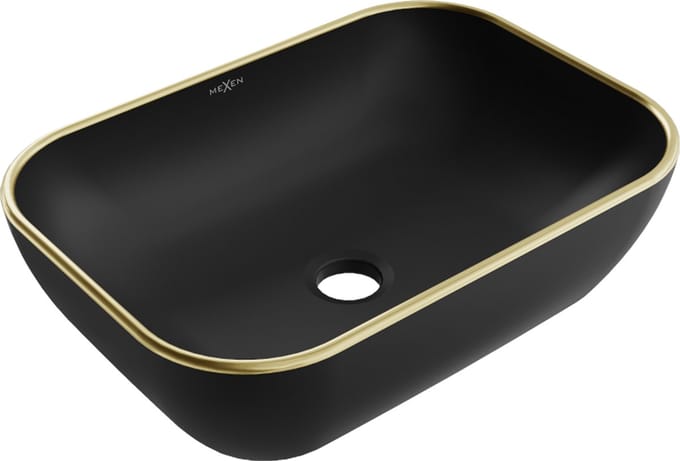 Mexen Rita opbouw wasbak 45 x 32 cm, mat zwart/gouden rand - 21084575