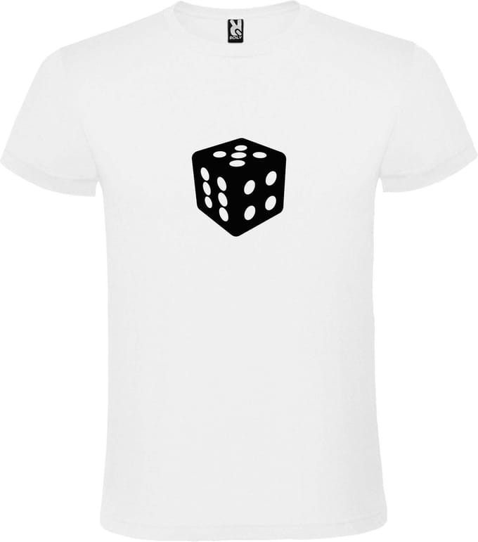 Wit T-Shirt met “ Dobbelsteen “ afbeelding Zwart Size S