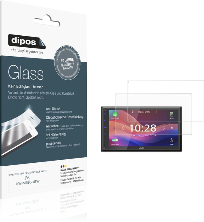 dipos – 2x Matte Pantserfolie geschikt voor JVC KW-M695DBW | 9H Screenprotector