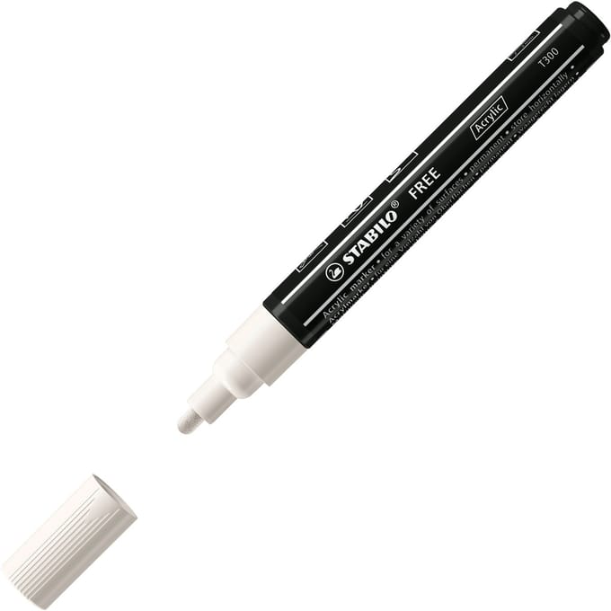 STABILO FREE - Acryl Marker - T300 - Ronde Punt - 2-3 mm - Wit - per stuk