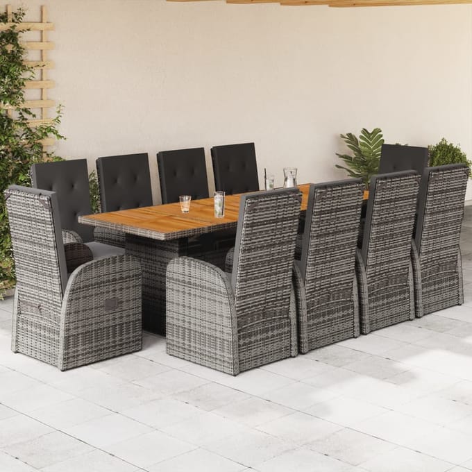 vidaXL - 11-delige - Tuinset - met - kussens - poly - rattan - grijs