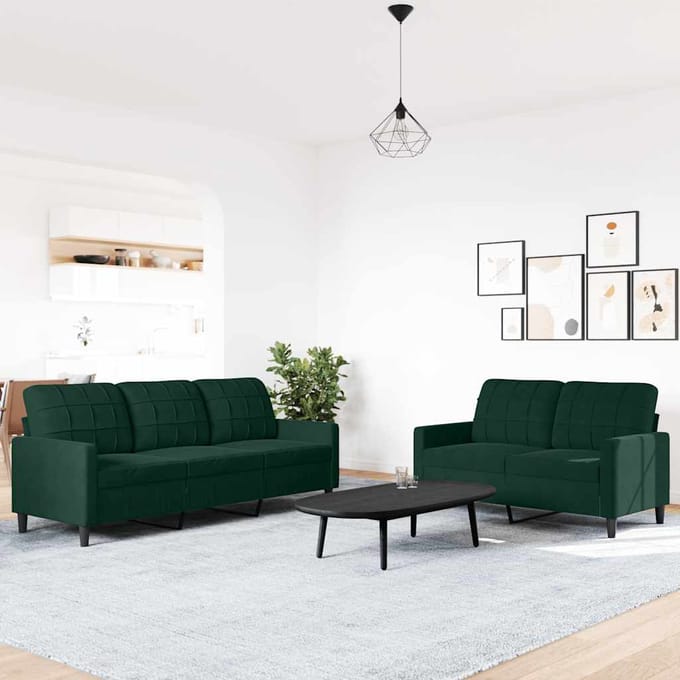 vidaXL - 2-delige - Loungeset - met - kussens - fluweel - donkergroen