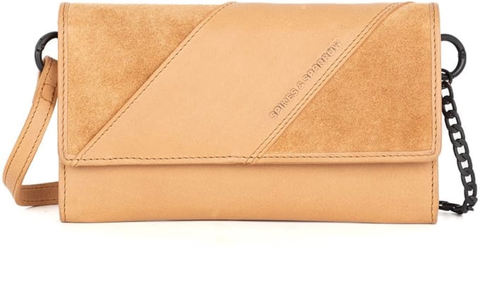 Leren Mini Crossbody / RFID Wallet - Flower - Camel