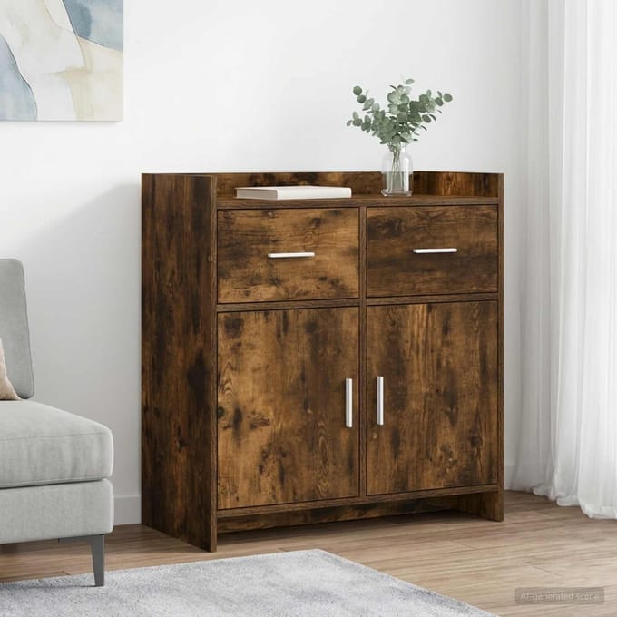 vidaXL - Dressoir - Gerookt - eiken - 75 - x - 36 - x - 80 - cm - Bewerkt - hout