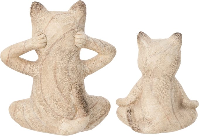 J-Line figuur Kat Yoga - polyresin - naturel - set van 2