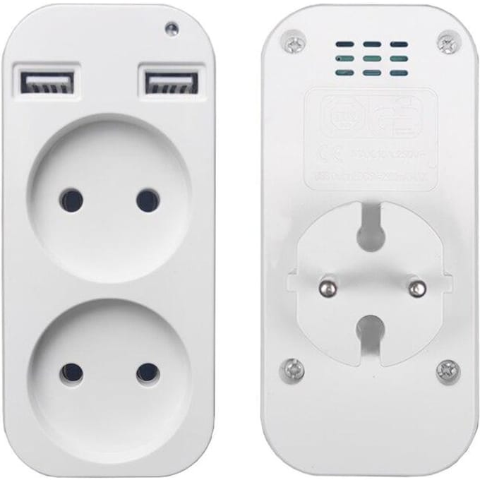 1 stuks Europese stekkerconversiestekker Multifunctionele aansluiting Draagbare dubbele USB-poort Duits Frans Russisch Universele aansluiting white