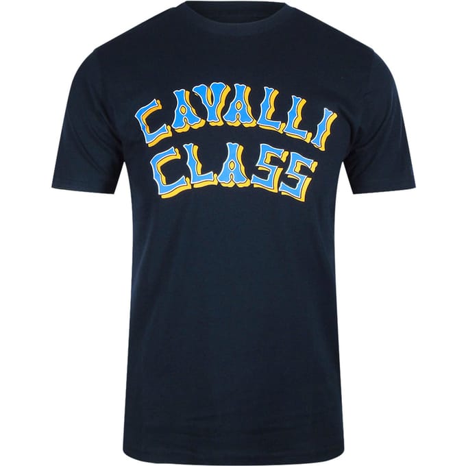 Cavalli Class Layered Logo Blauw Marineblauw T-shirt