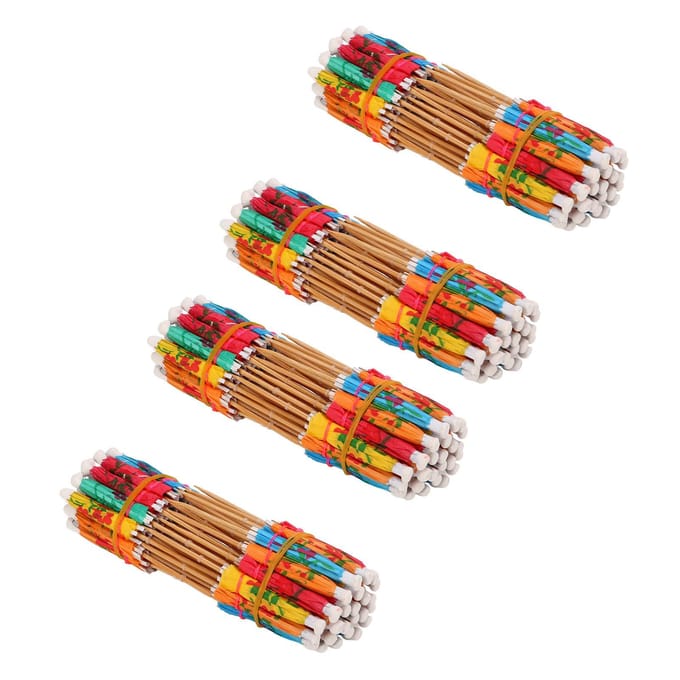 200 Stuks Cocktailparaplu's Meerkleurig Exquise Patroon Veilig Papier Bamboe Drankparaplu's voor Bar red