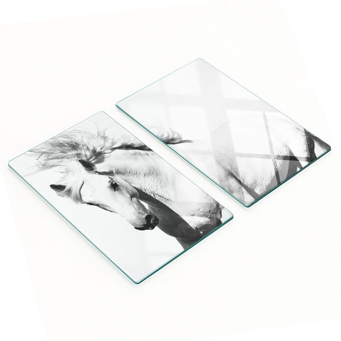 Multifunctionele decoratieve glazen snijplanken voor de keuken, wit paard, 2x30x52 cm
