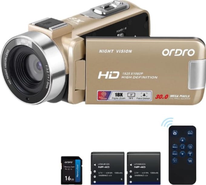 Thuys – Camcorder – Met Accu – Handycam – Video Camera – Vlog Camera voor Beginners – Compactcamera – 1080P HD – 30MP – Beige