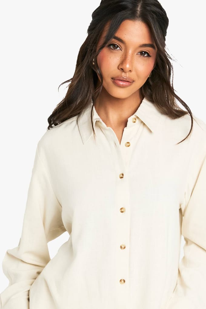 boohoo Dames Premium Linnen Oversized Hemd | Steen | Maat: 36