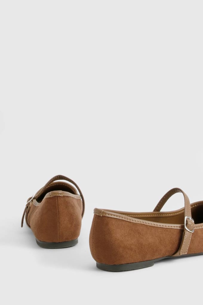 boohoo Dames Faux Suede Contrast Ballet Flats | Light Brown | Maat: 41