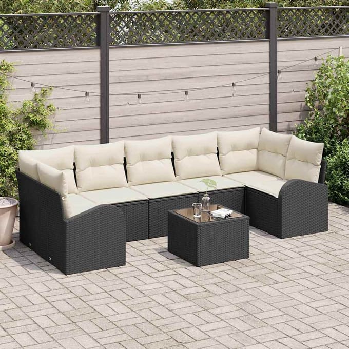 vidaXL - Tuinbank - Set - 8 - st - Zwart - poly - rattan