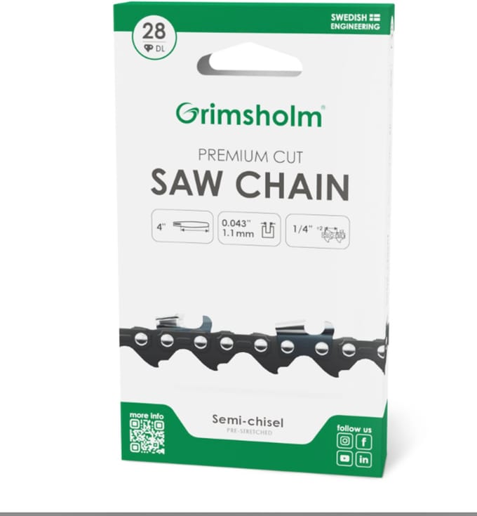Zaagketting Premiun Cut 1/4".043"1,1mm 28 Schakels Merk Grimsholm