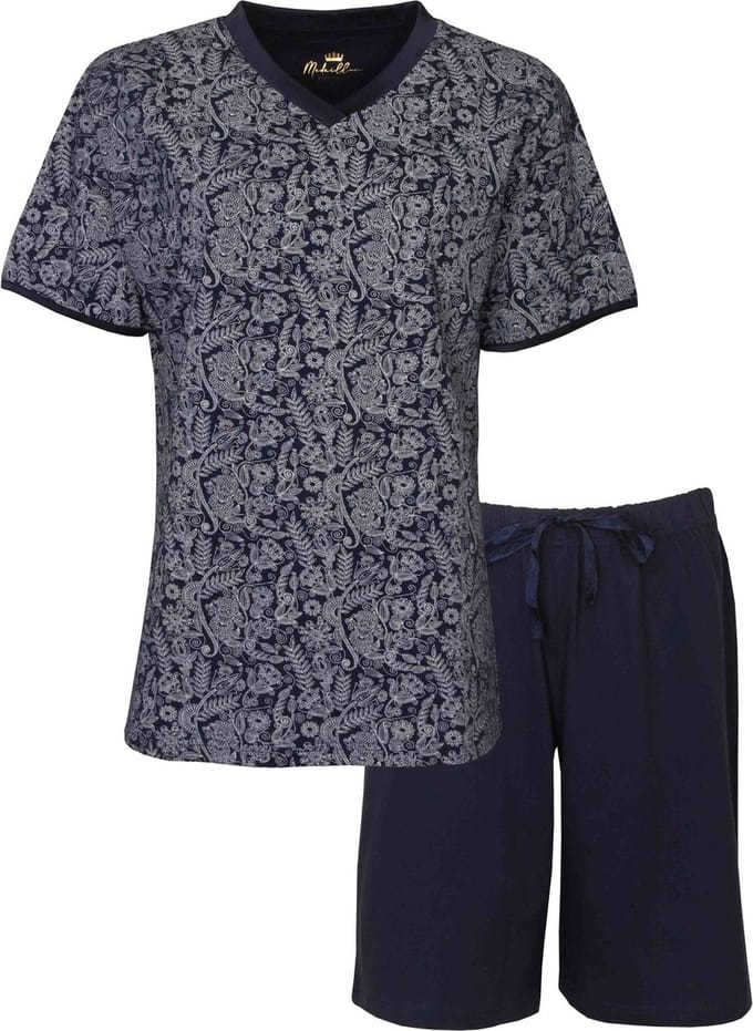 Medaillon Dames Shortama - Pyjama Set - Blauw - Maat S