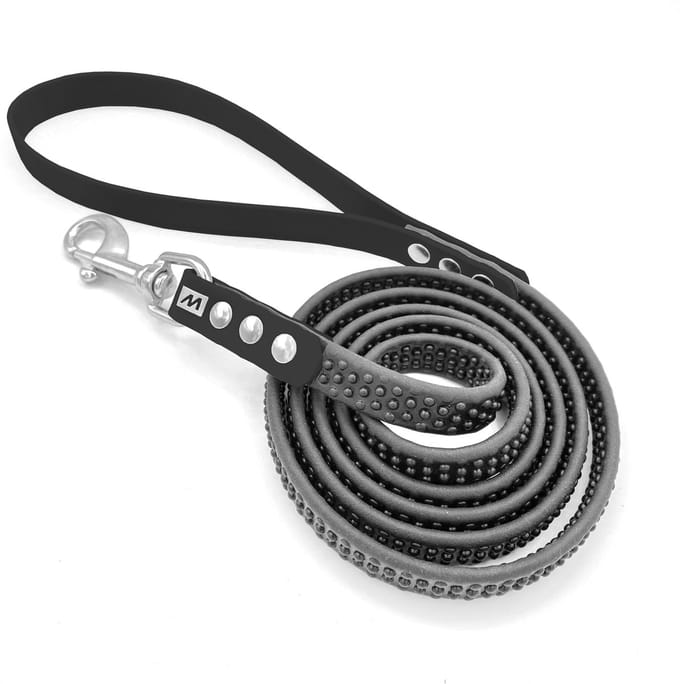 Miqdi hondenriem met noppen - BioThane ® - zwart - 2 meter - extra sterk - extra grip