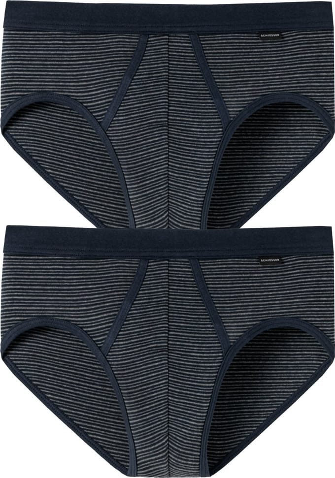 SCHIESSER Original Classics sportslips (2-pack) - Feinripp met gulp - donkerblauw gestreept