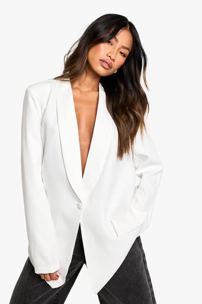 boohoo Dames Shoulder Pad Plunge Oversized Blazer | Ivory | Maat: 8
