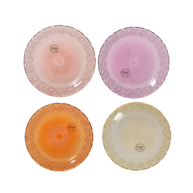 Ontbijtbord glas 18 cm 4 assorti