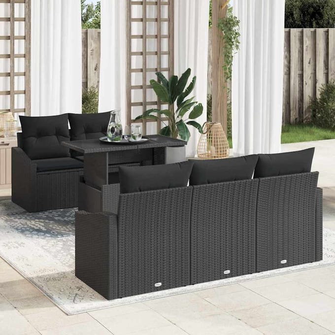 vidaXL - Tuinbank - Set - 6 - st - Zwart - poly - rattan