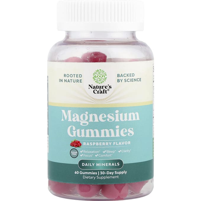 Nature's Craft, Gommes de Magnésium, Sans Sucre, Framboise, 60 Gommes