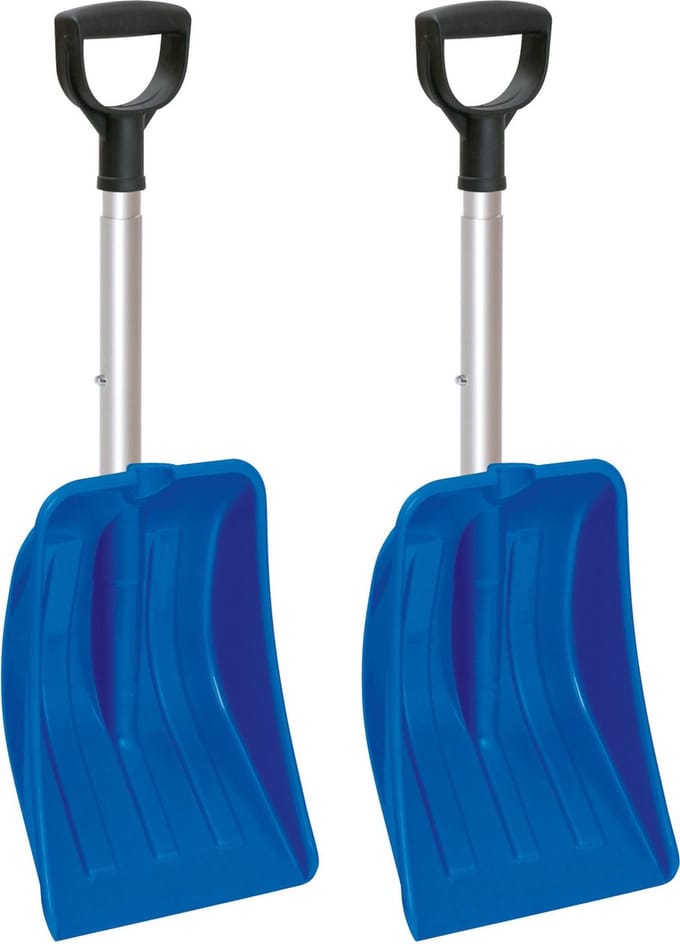 2x stuks compacte sneeuwscheppen / sneeuwschuivers blauw met uitschuifbare aluminium steel - 3 standen - 69 - 83 cm - Sneeuwruimer