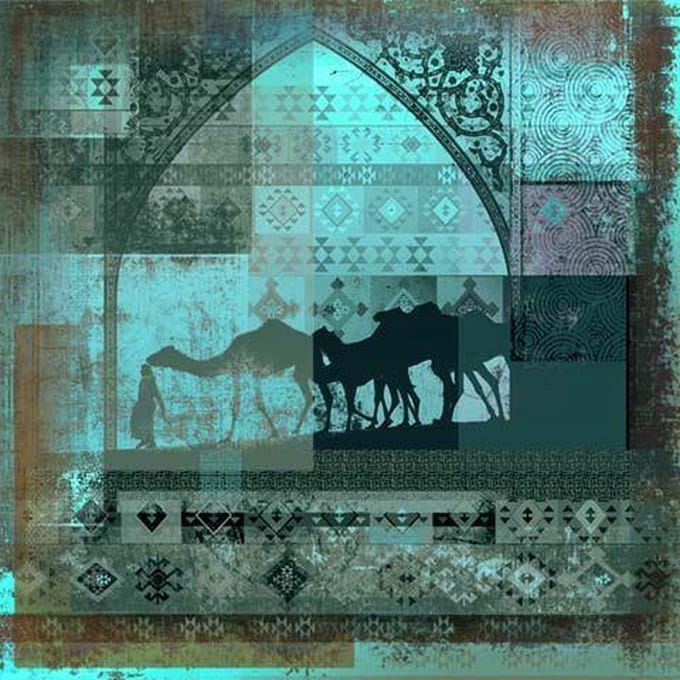 Safaary - Arabisch schilderij Camels turquoise