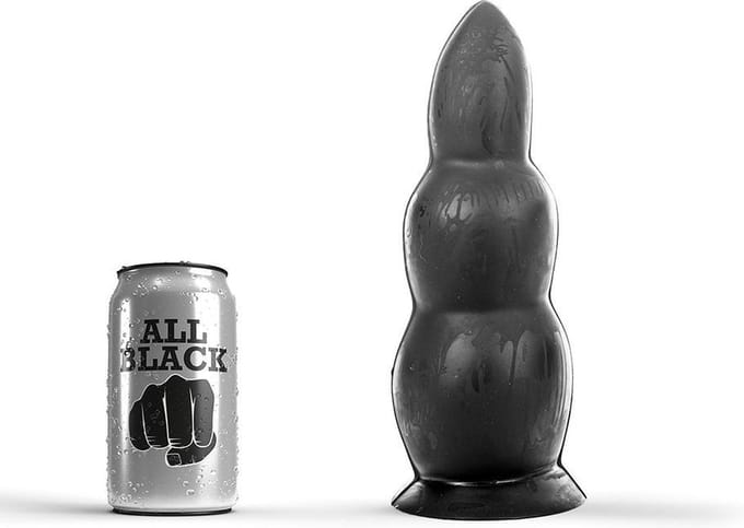 All Black Zwarte dildo 23 cm met ribbels