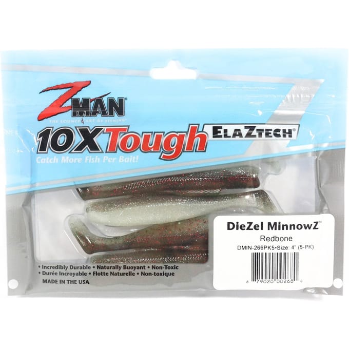 Zman Zacht Kunstaas Diezel MinnowZ 4 Inch 5/Pack Rood Bot (2680) white