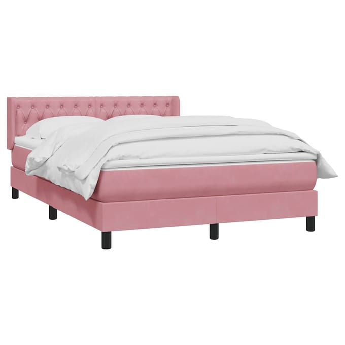 vidaXL - Boxspring - met - matras - fluweel - roze - 140x220 - cm