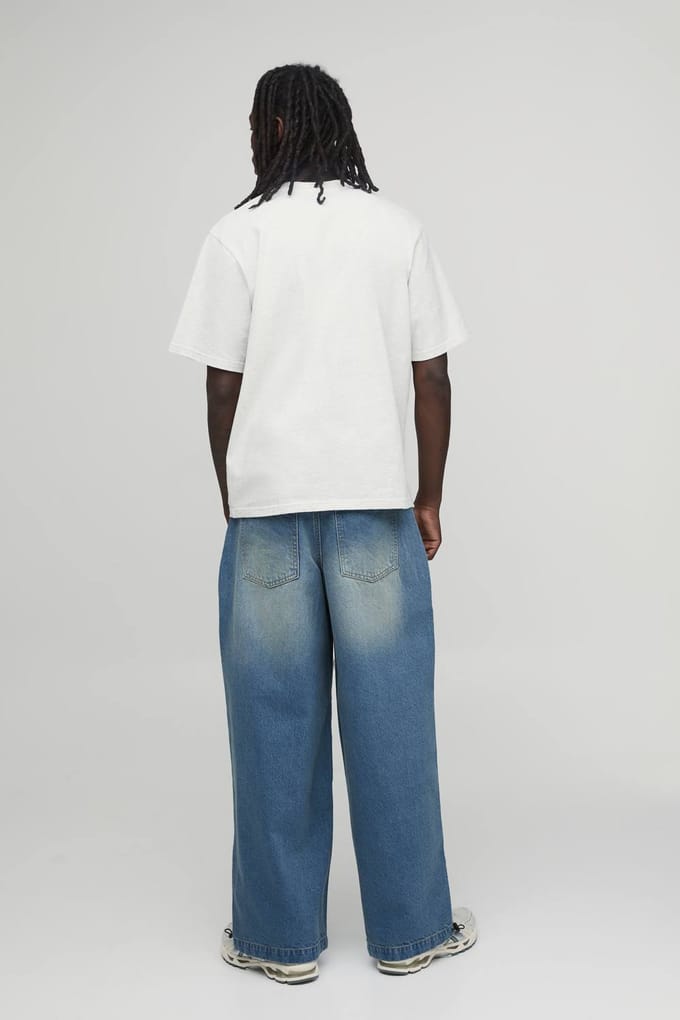Essential Baggy Parachute Fit Rigid Washed Jeans | Antique Blue | Size 44S