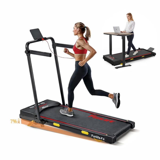 Funlife F4 Walking Pad Rood - Inklapbare Loopband voor Thuis - 7% Helling - 1-12 km/u - Bluetooth App - 12 Programma's - Met Handgrepen