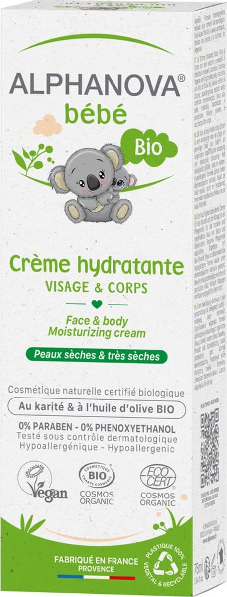 Alphanova Baby - Vochtinbrengende Crème voor Gezicht en Lichaam (75 ml)