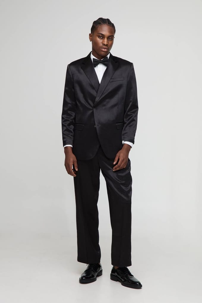 Straight Fit High Shine Blazer | Black | Size 48