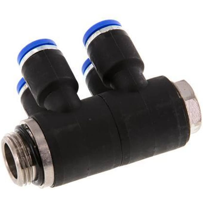 8mm x G3/8'' 4-way Manifold Messing/PA 66 Insteekfitting Buitendraad Draaibaar NBR
