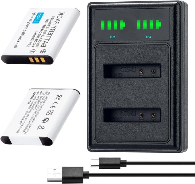 Camera Accu en Oplader - Batterij Set - Camera Gebruik - Dubbele Oplader - 2 stuks - Zwart