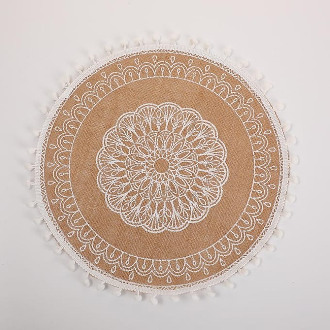 1 Pièce Napperons Ronds en Coton et Lin Boho Tissés Napperons Résistants à la Chaleur Décor de Table de Salle à Manger 38CM beige