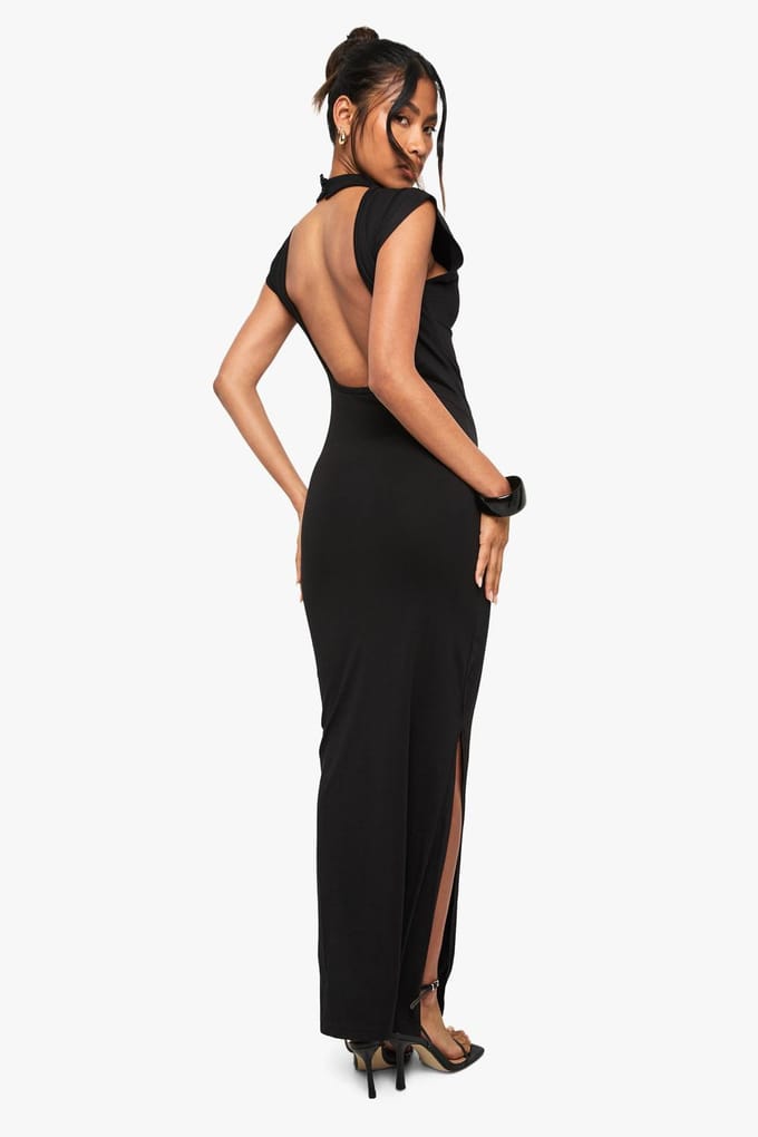 boohoo Dames Ruched High Neck Midaxi-jurk | Black | Maat: 16
