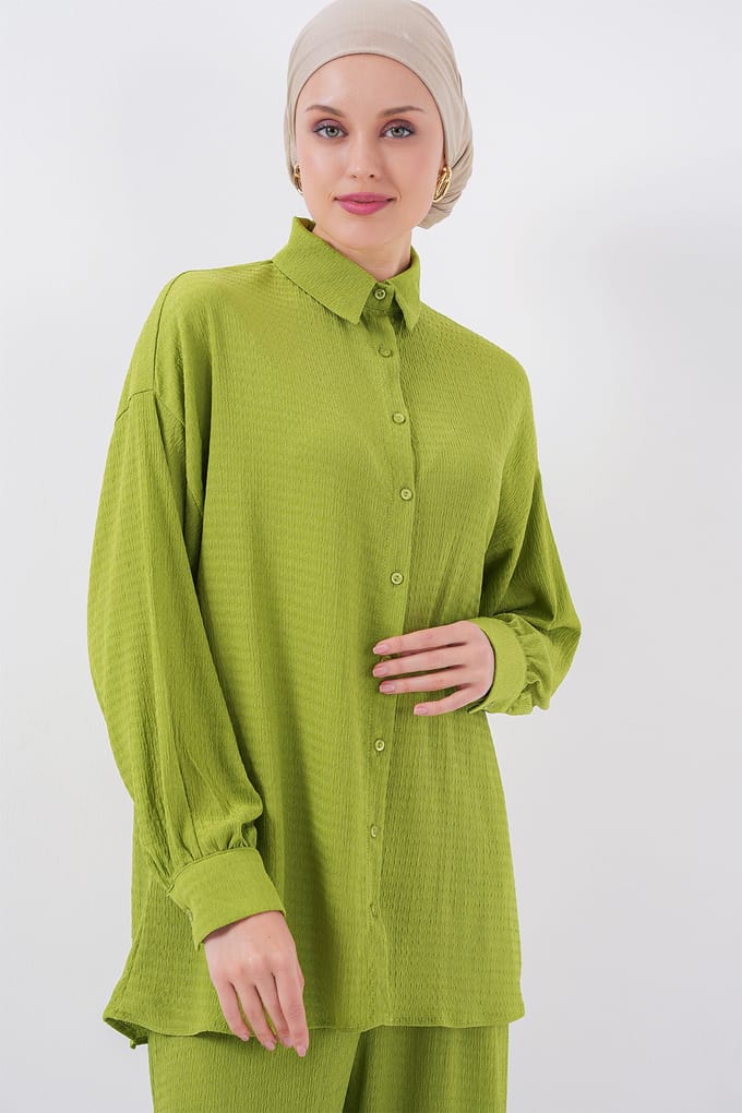 Geweven Tricot Co-Ord Set met Kraag