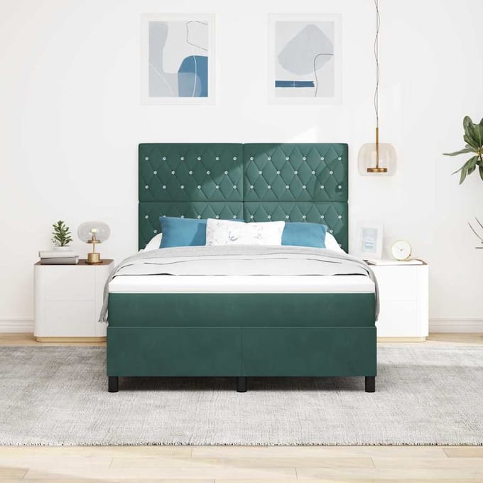 vidaXL - Boxspring - bed - met - matras - Donkergroen - 140 - x - 190 - cm - Fluweel