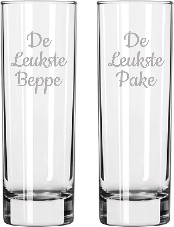 Gegraveerde longdrinkglas 22cl De Leukste Pake- De Leukste Beppe