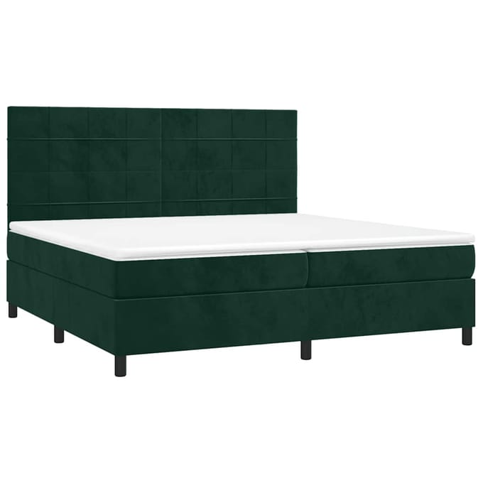 vidaXL - Boxspring - met - matras - en - LED - fluweel - donkergroen - 200x200 - cm
