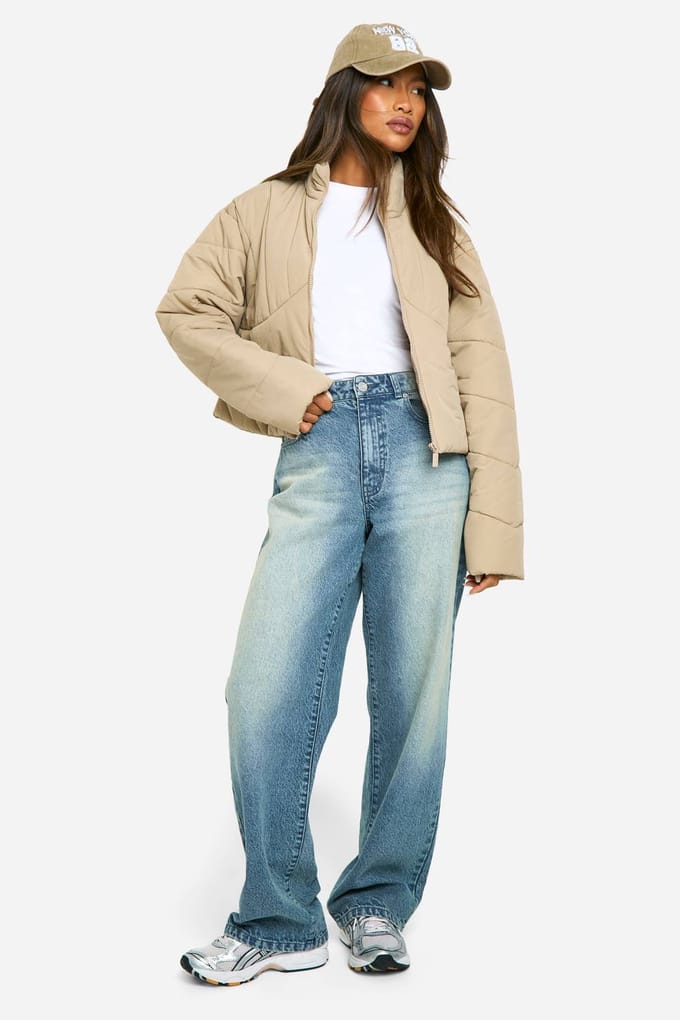 boohoo Dames Pufferjas met naaddetails | Stone | Maat: 16