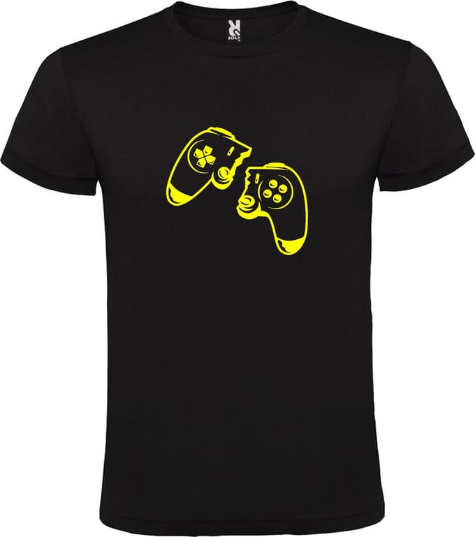 Zwart T-shirt ‘Game Controller’ Geel Maat S