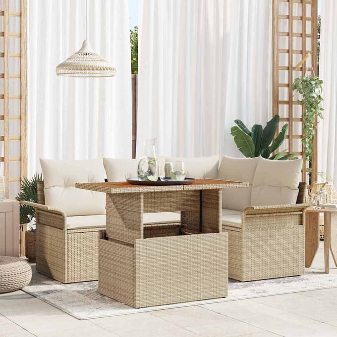 vidaXL - Tuinbank - Set - 5 - st - beige - en - crèmekleurig