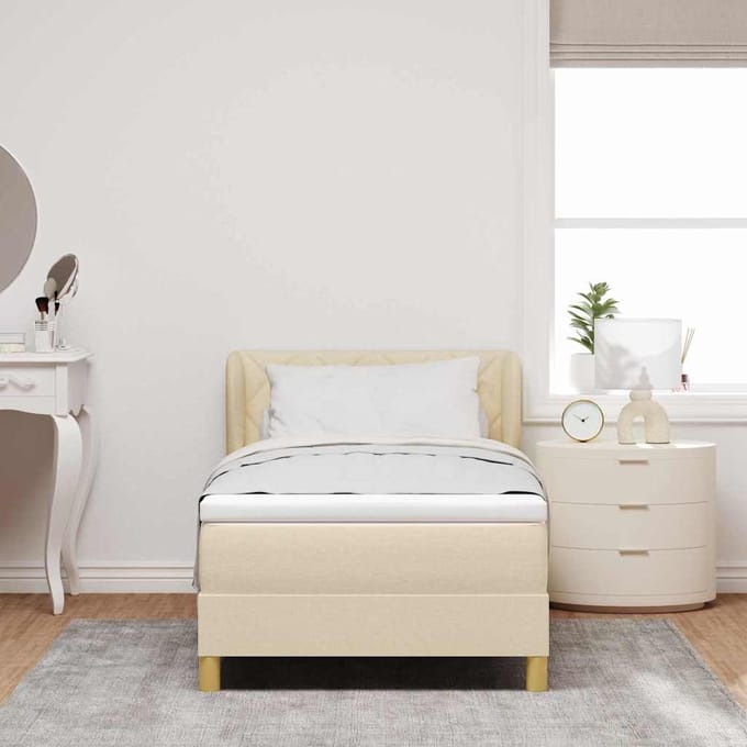 vidaXL - Boxspring - bed - met - hoofdeinde - Crème - 90 - x - 200 - cm - Stof