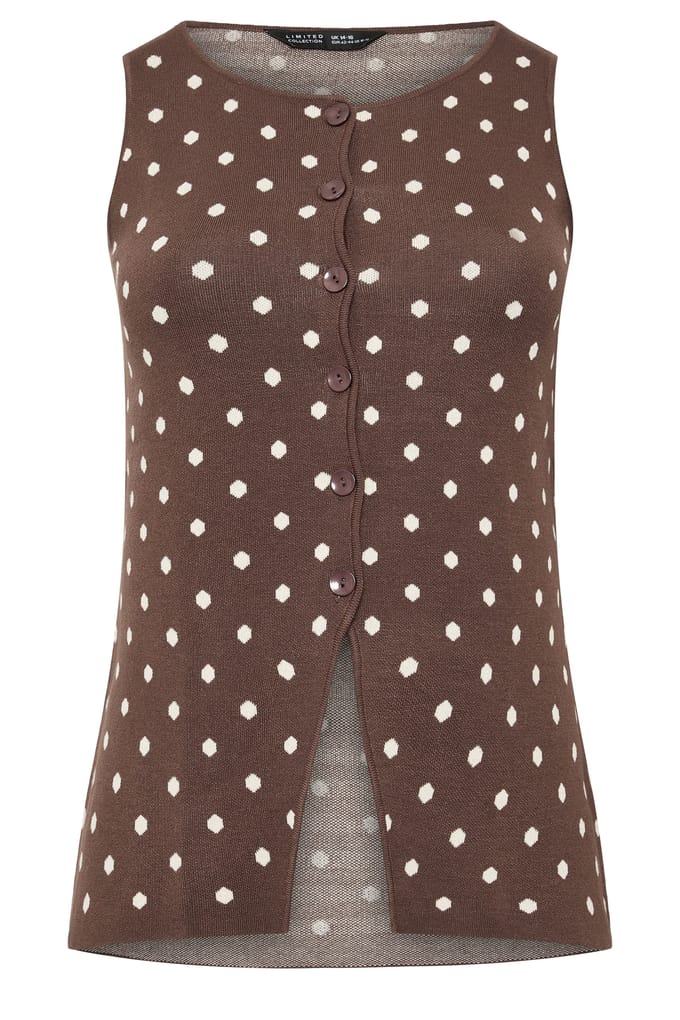 Limited Collection Chocoladebruin Gilet Met Stippen Size 50-52