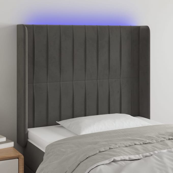 vidaXL - Hoofdbord - LED - 103x16x118/128 - cm - fluweel - donkergrijs